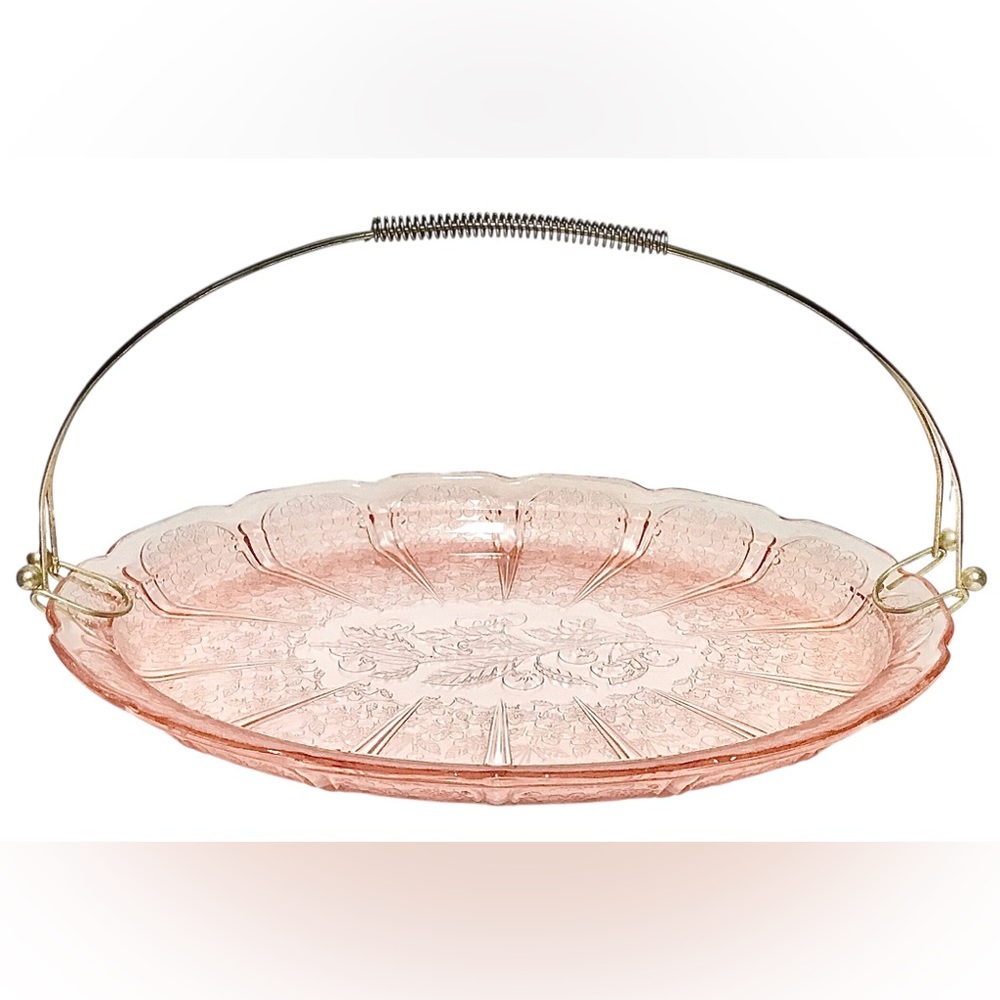Vintage Antique Jeannette Depression Glass Pink Cherry Blossom Tray